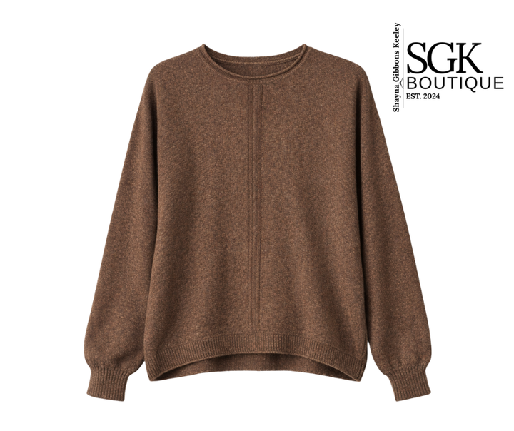 Brown|Round Neck Dolman Sweater