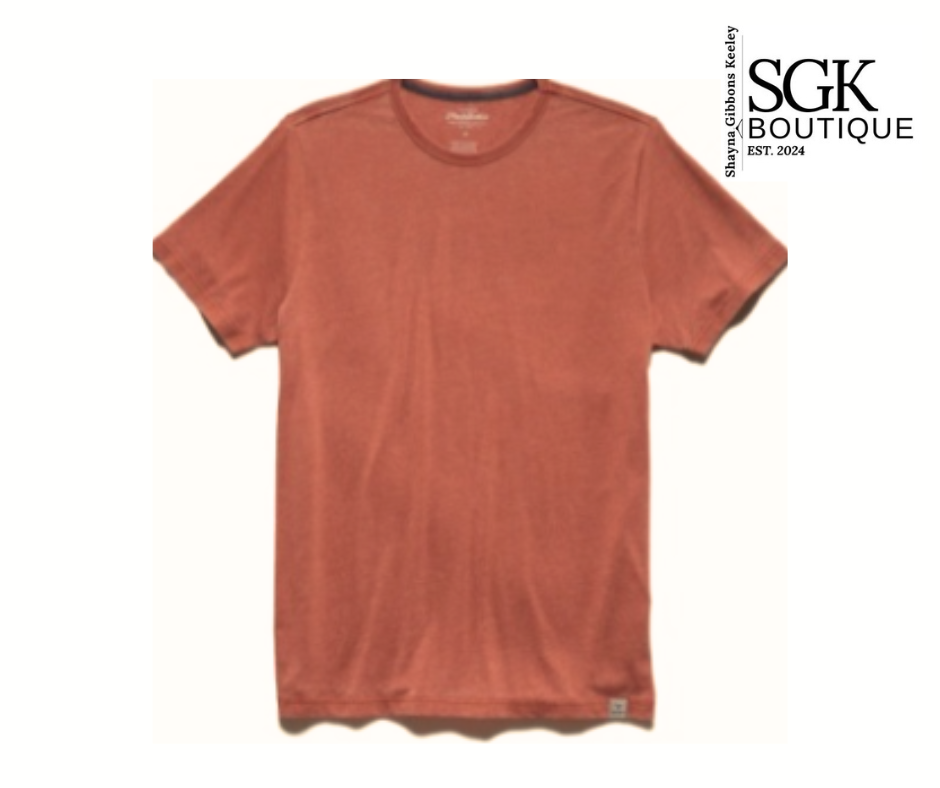 Rust t-shirt on a white background with SGK Boutique logo.