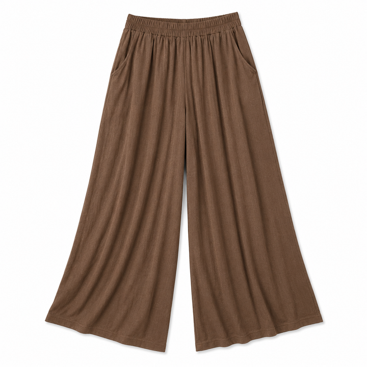 Brown wide-leg pants on a white background