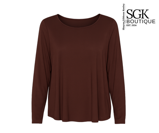 Brown long-sleeve top on a white background with SGK Boutique logo.