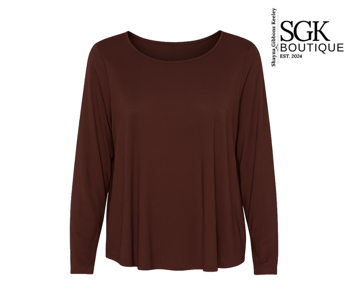 Brown long-sleeve top on a white background with SGK Boutique logo.