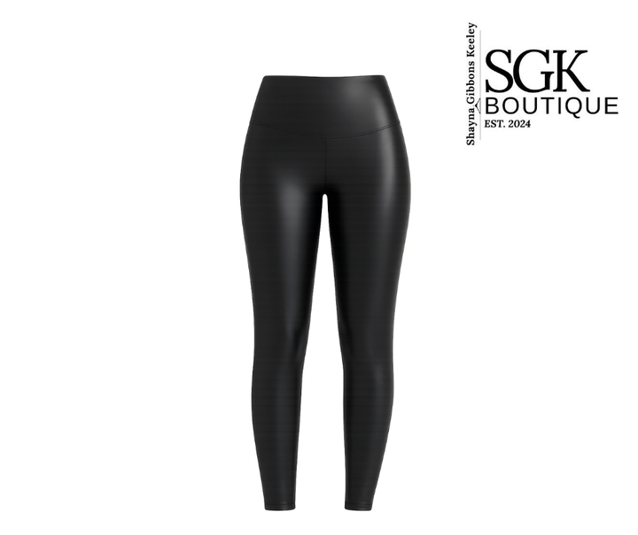 Black leggings on a white background with SGK Boutique logo.