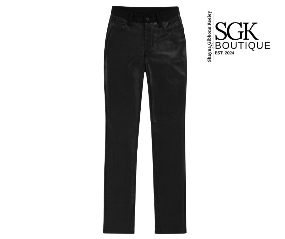 Black pants on a white background with SGK Boutique logo.