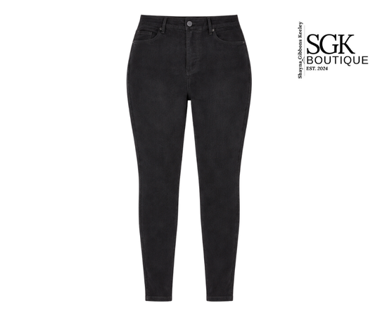 Black jeans on a white background with SGK Boutique logo.