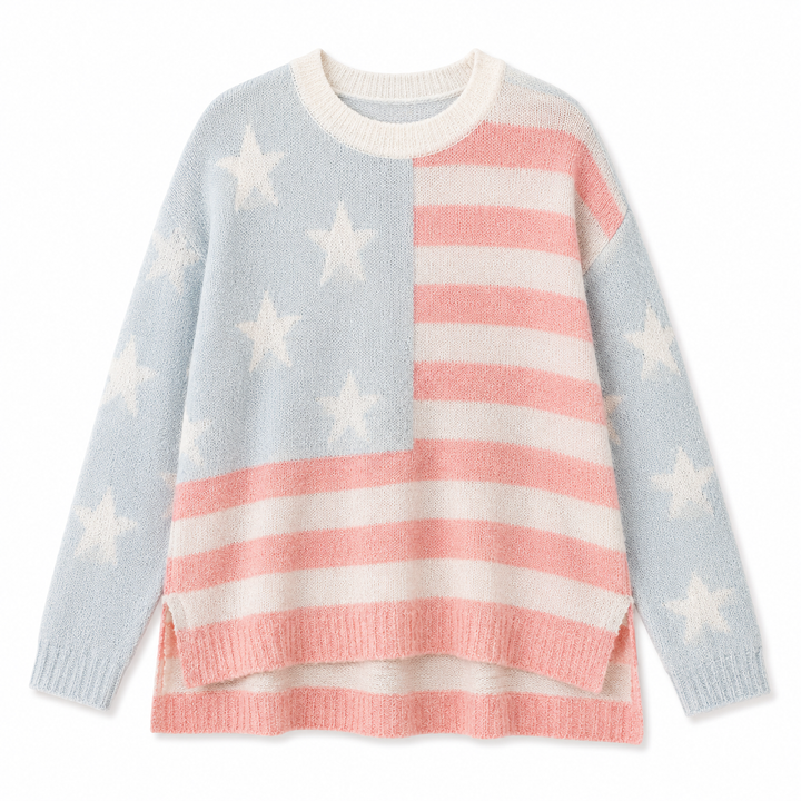 Sweater with American flag design on a white background