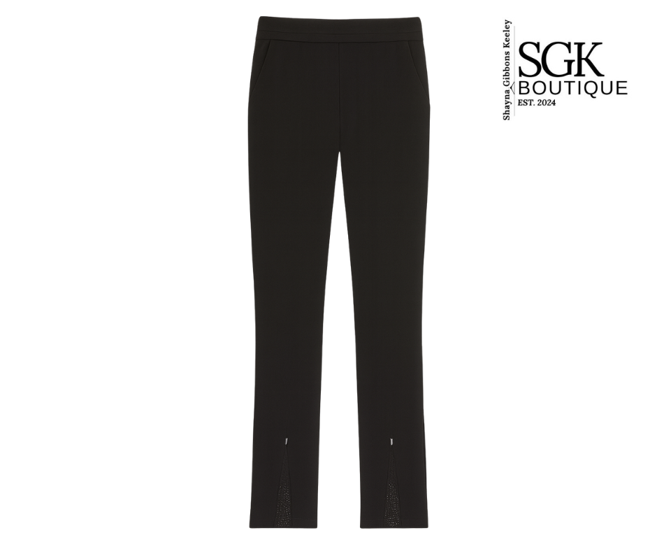 Black pants on a white background with SGK Boutique logo.