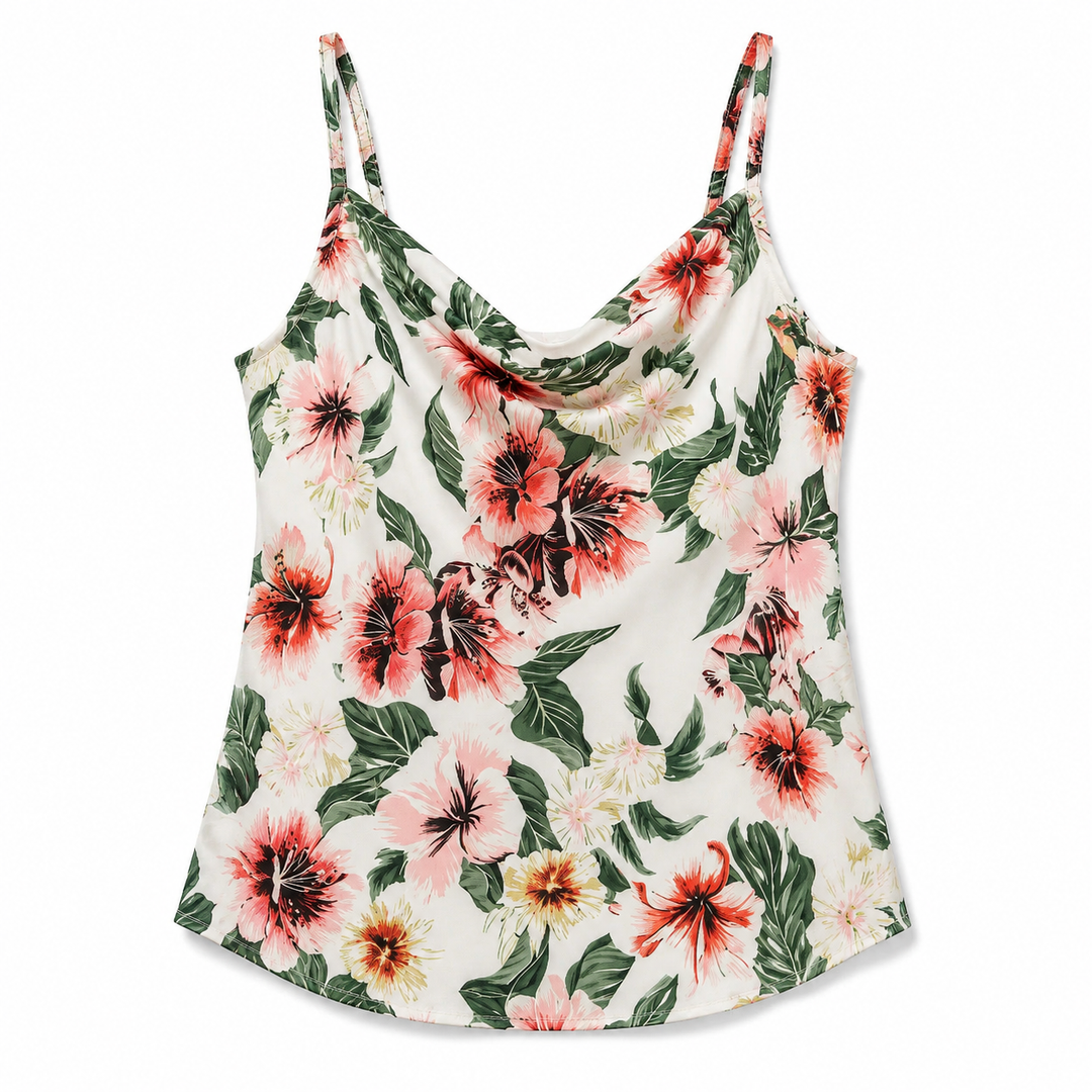 Floral print tank top on a white background
