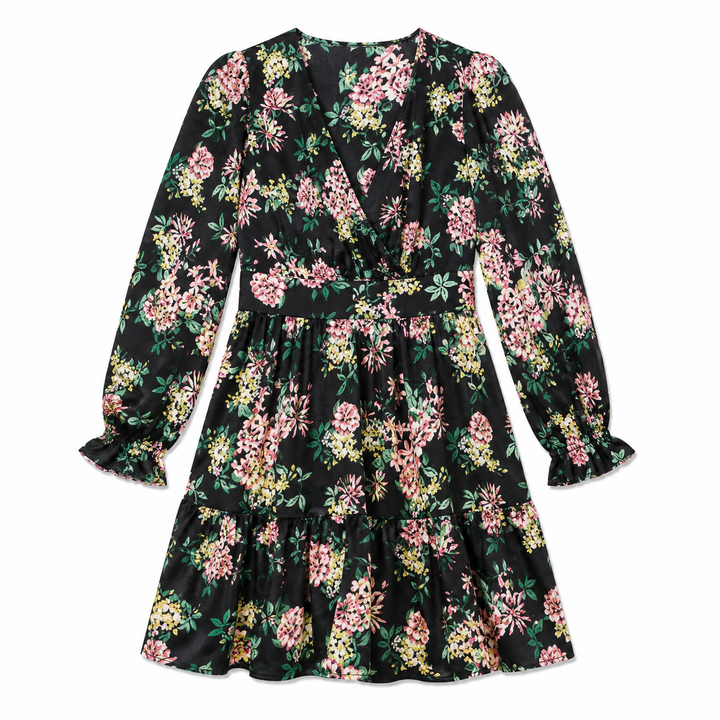 Floral dress with long sleeves on a white background