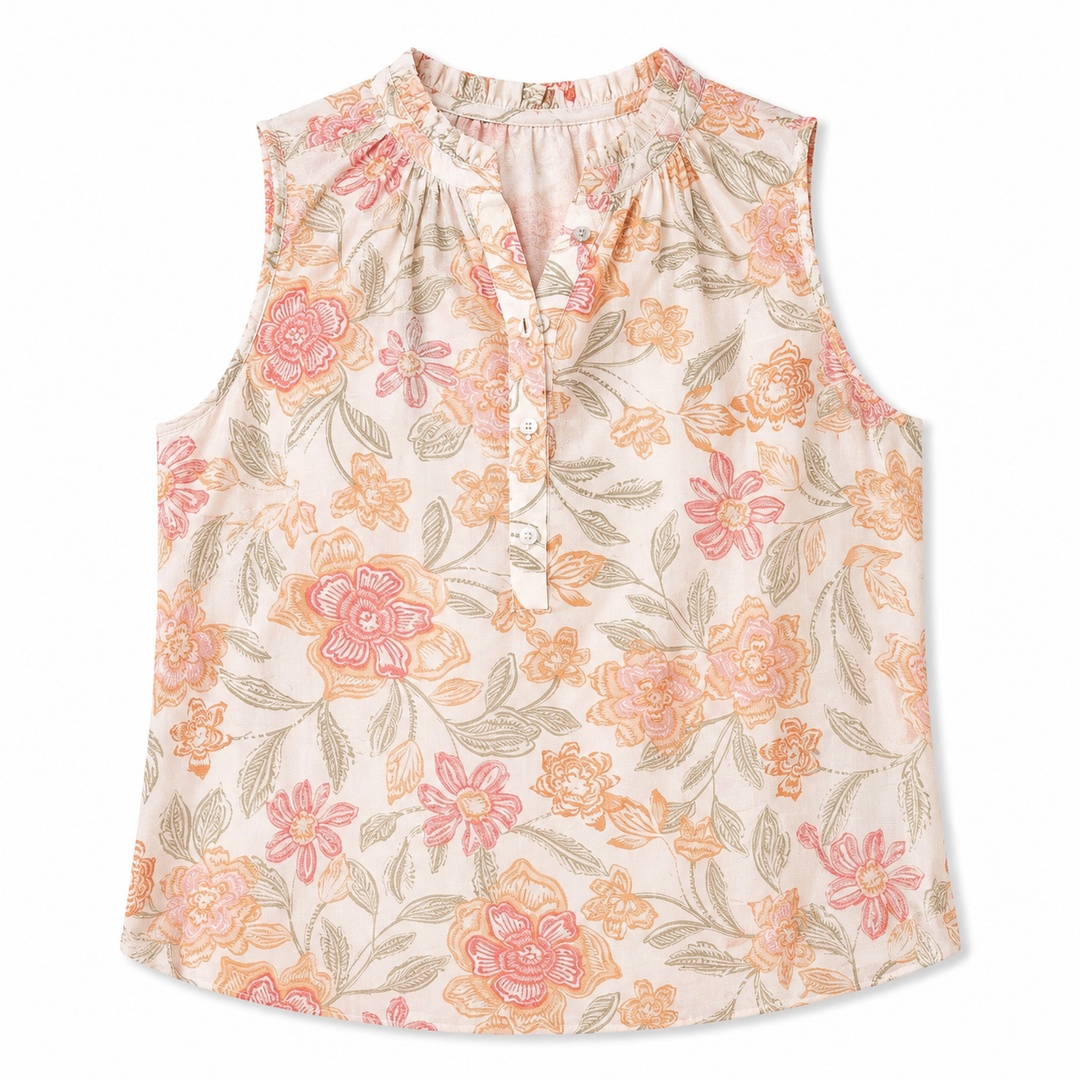Floral sleeveless top on a white background
