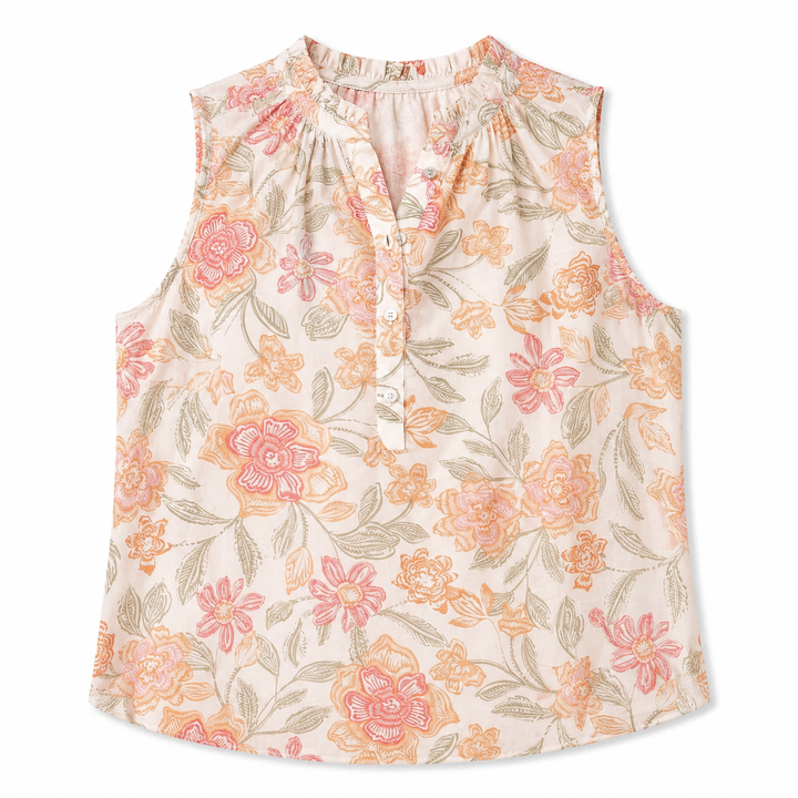 Floral sleeveless top on a white background