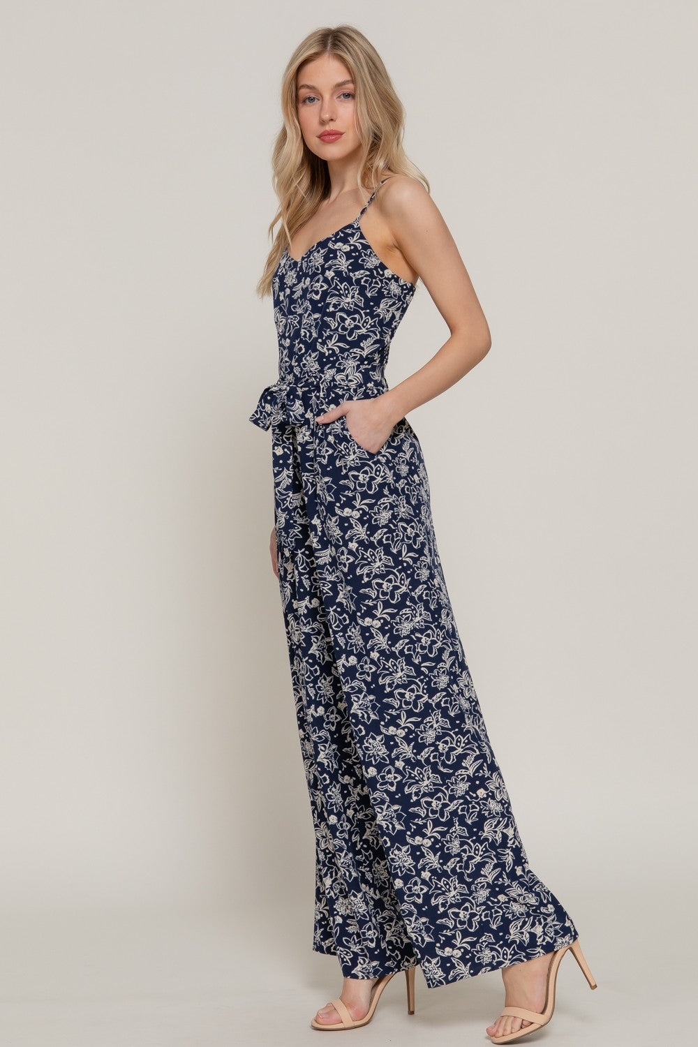 FLORAL TIE JUMPSUIT