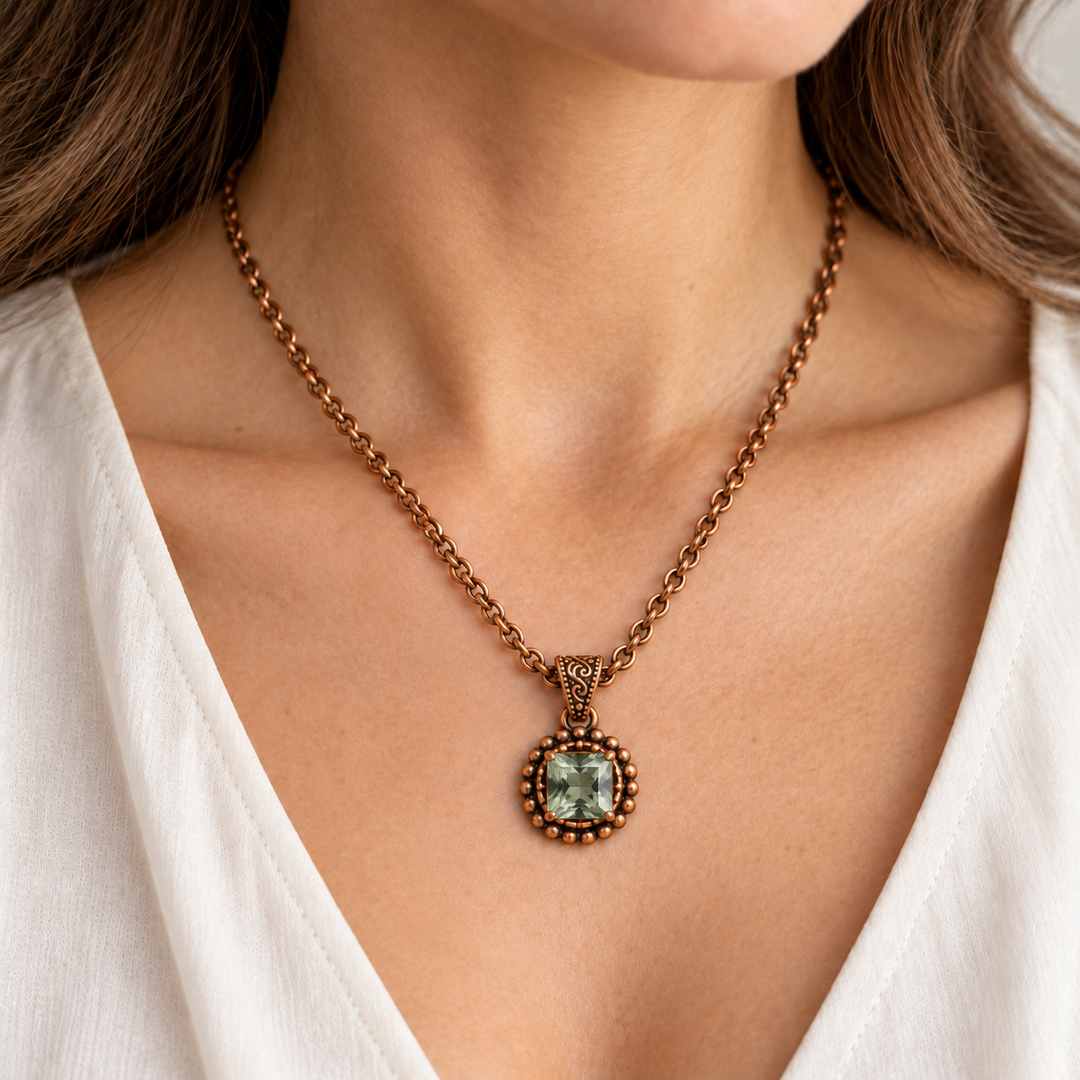 Copper Square | Green Agave Necklace