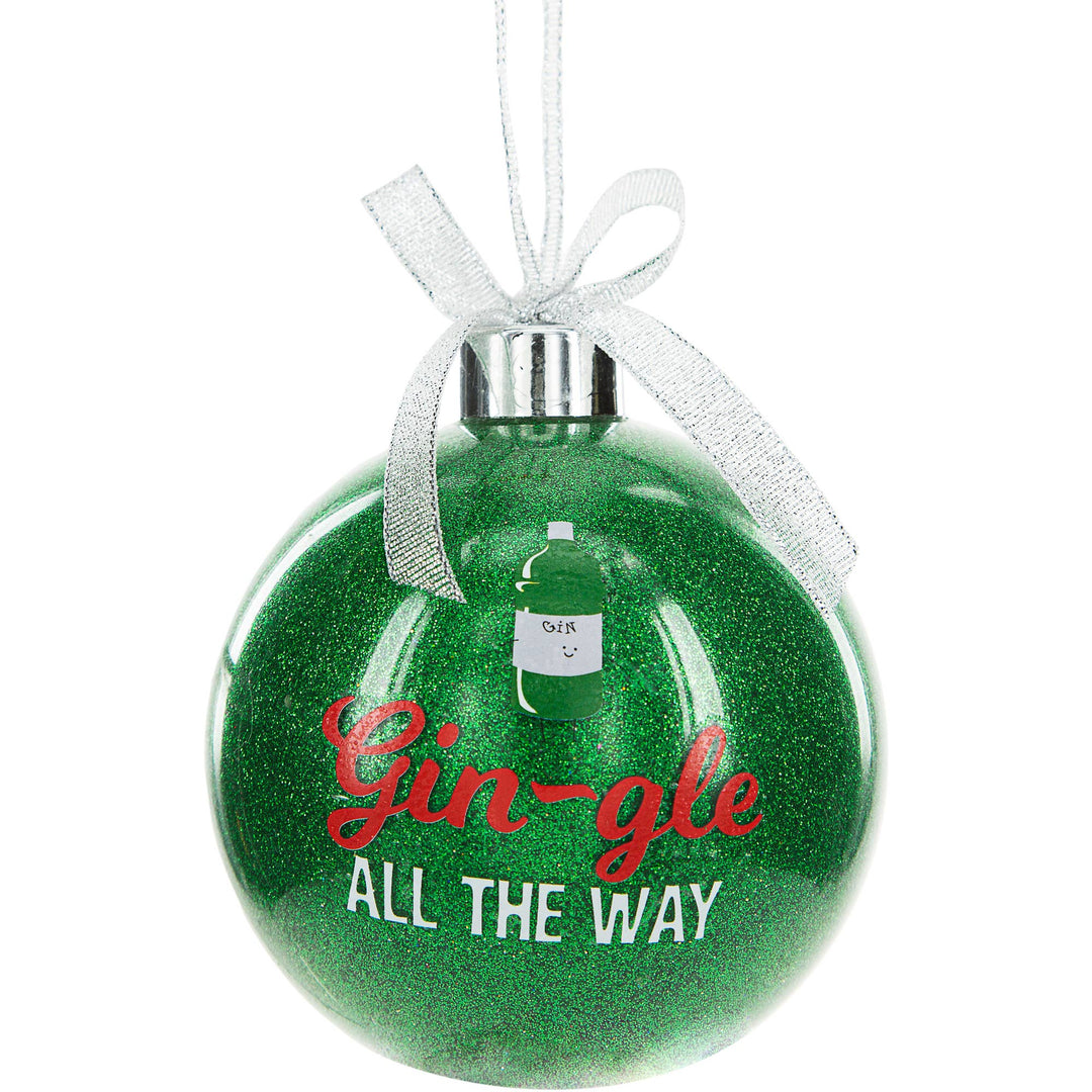 Green glittery Christmas ornament with &
