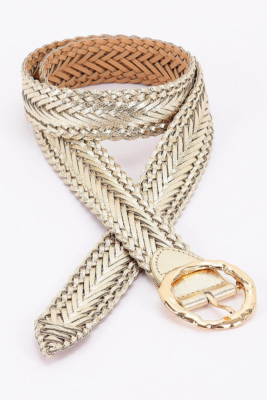 Faux Metallic Leather Braided Belt