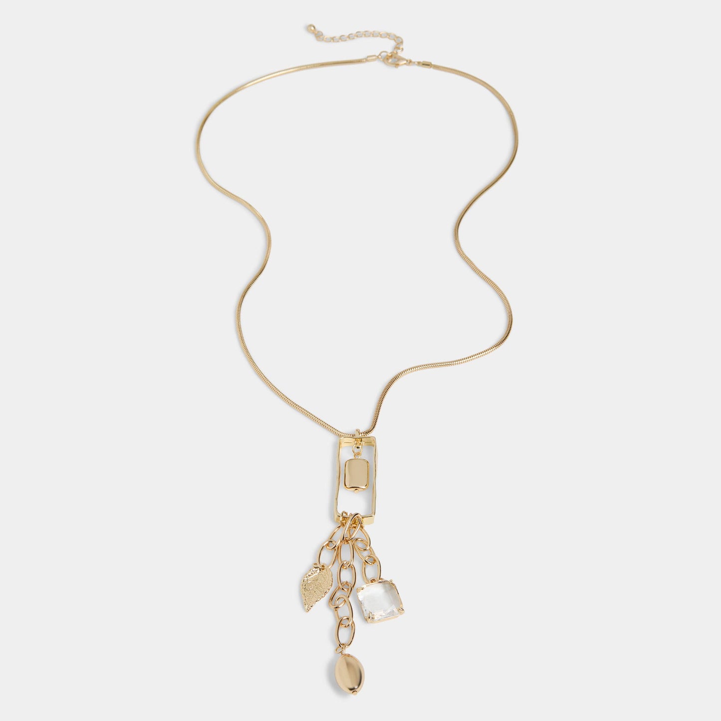 Gold necklace with pendant on a white background