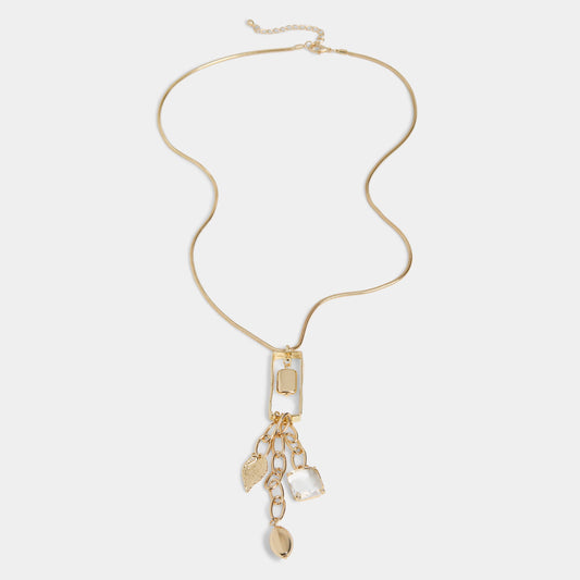 Gold necklace with pendant on a white background