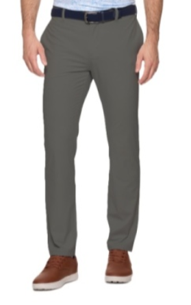 Gray pants worn by a person on a white background