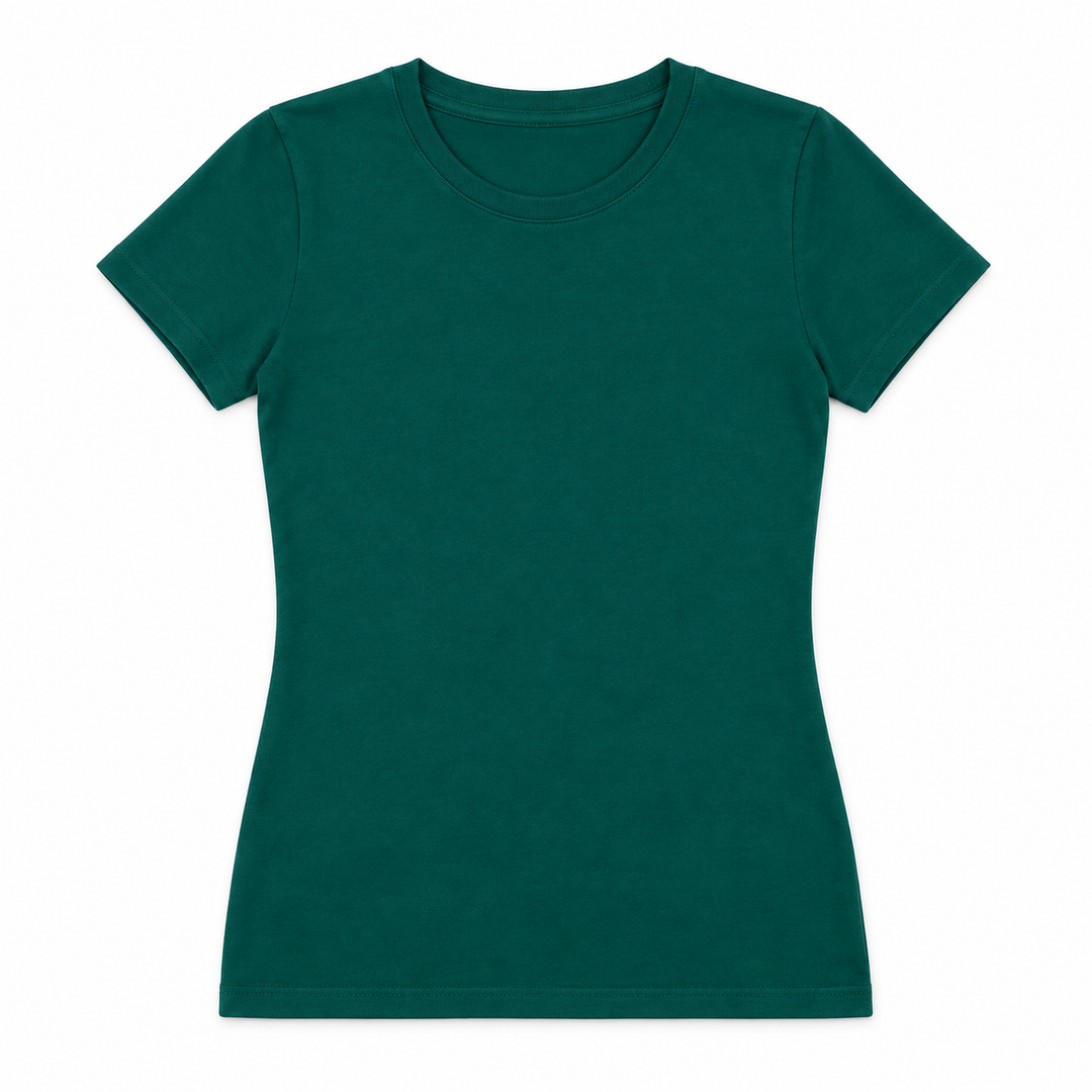 A dark green short-sleeve crewneck t-shirt shown flat against a plain white background.