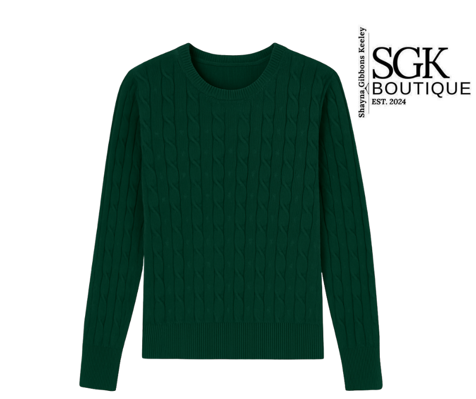 Hunter Green Round Cable Sweater