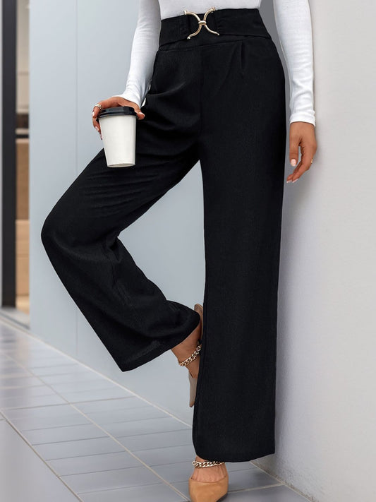 Front Buckle Straight Leg Pants