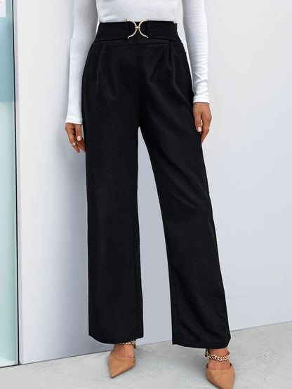 Front Buckle Straight Leg Pants