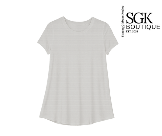 Ivory t-shirt on a white background with SGK Boutique logo.