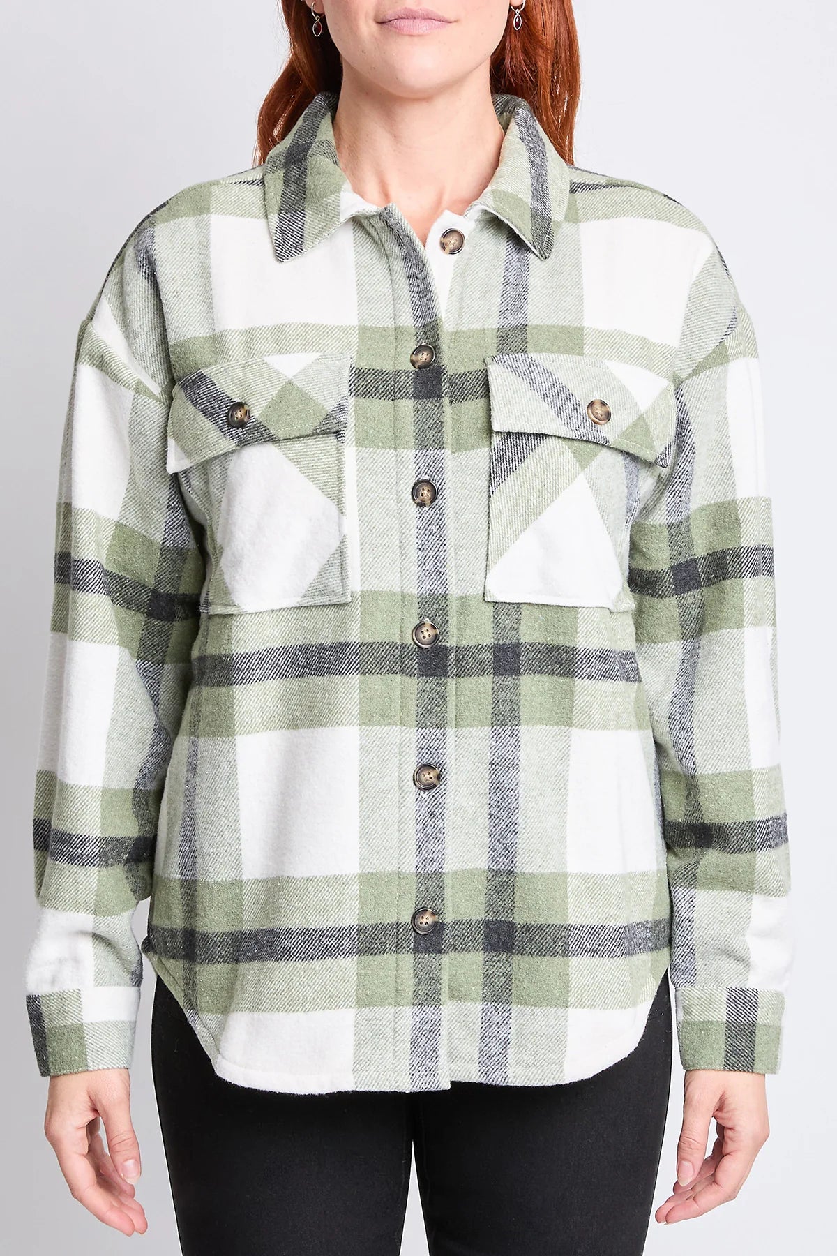 Plaid Flannel Shacket with Sherpa