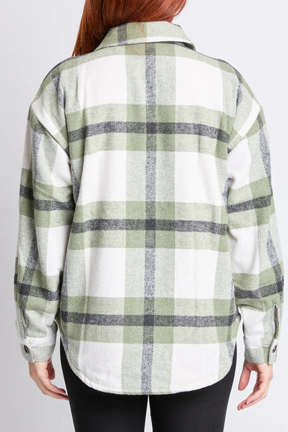 Plaid Flannel Shacket with Sherpa