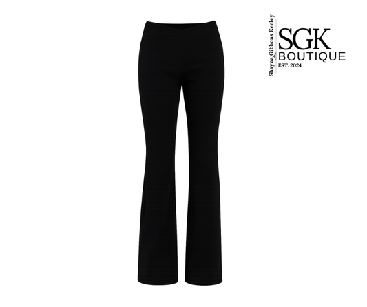 Black pants on a white background with SGK Boutique logo.