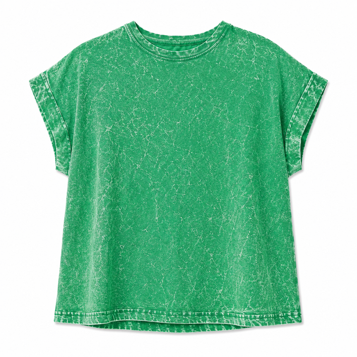 Green acid-wash t-shirt on a white background