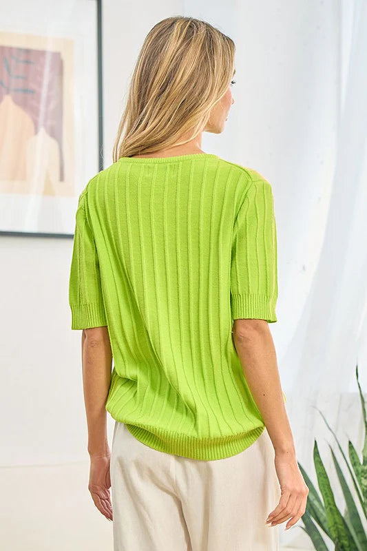 SEAMED ELBOW SLEEVE SWEATER