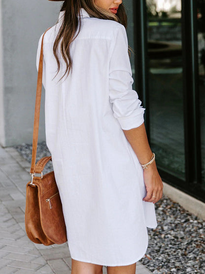 Classic Button Up Collared Neck Long Sleeve Shirt Dress