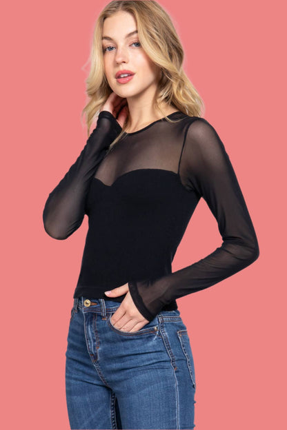 FINAL SALE-Round Neck Mesh Seamless Top