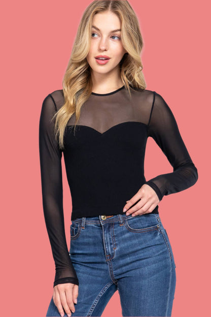 FINAL SALE-Round Neck Mesh Seamless Top