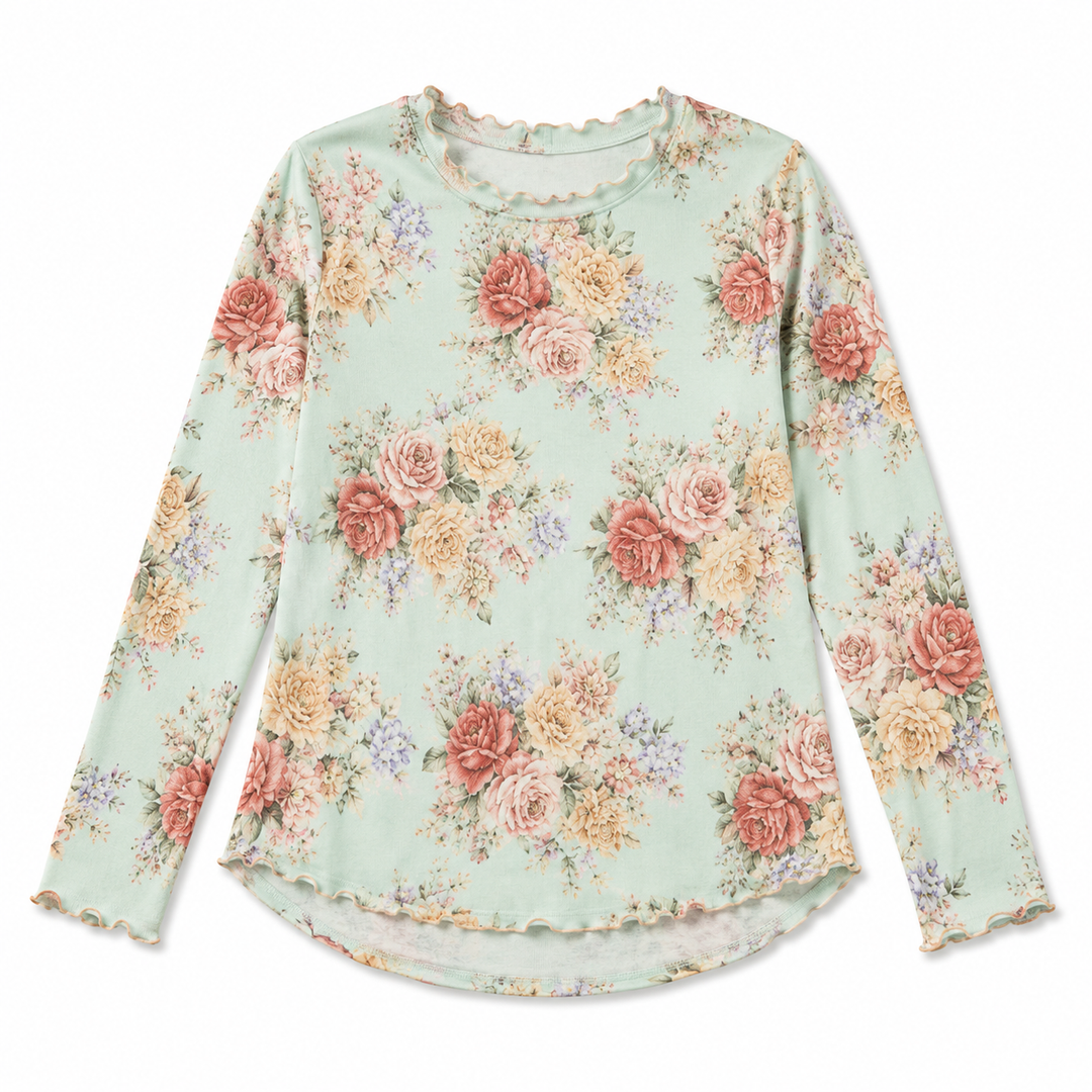 Floral long-sleeve shirt on a white background