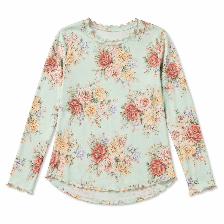 Floral long-sleeve shirt on a white background