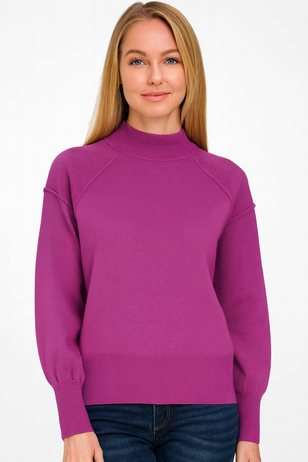 Mock Neck Exposed Seam Sweater