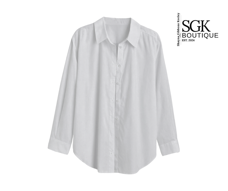 White shirt on a white background with SGK Boutique branding.