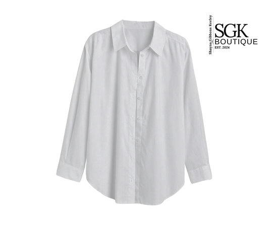 White shirt on a white background with SGK Boutique branding.