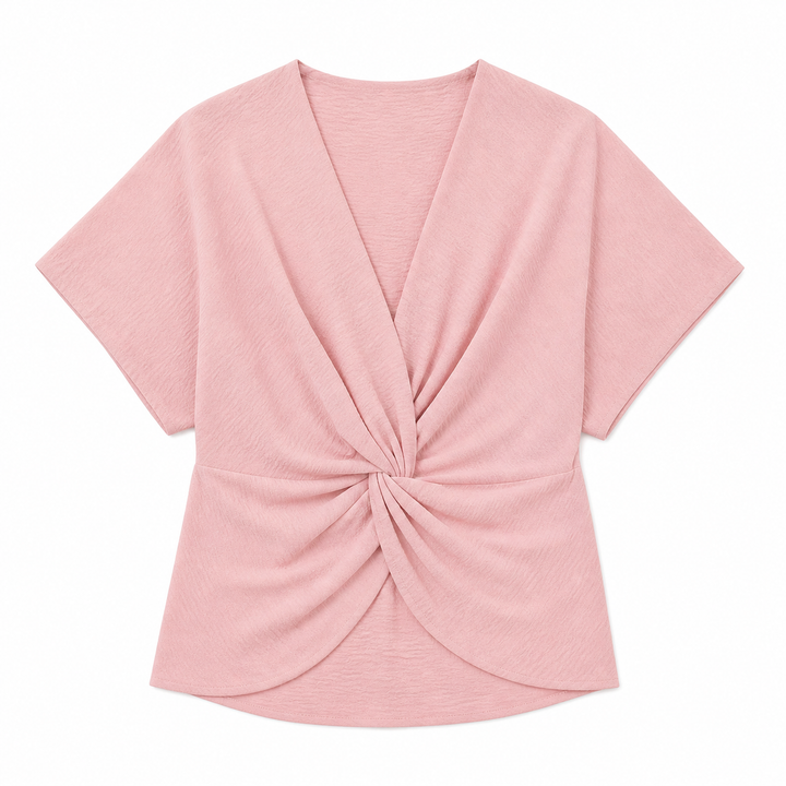Pink top with a knot detail on a white background