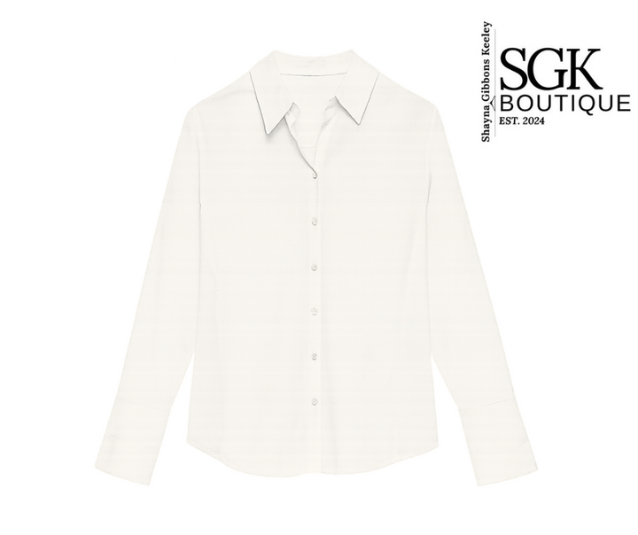 White shirt on a white background with SGK Boutique logo.