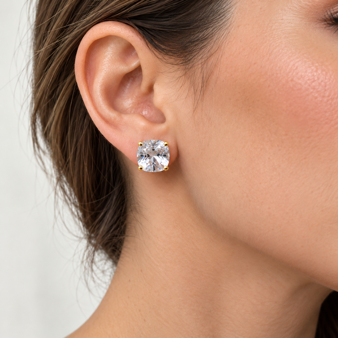 Gold Square | Crystal Stud
