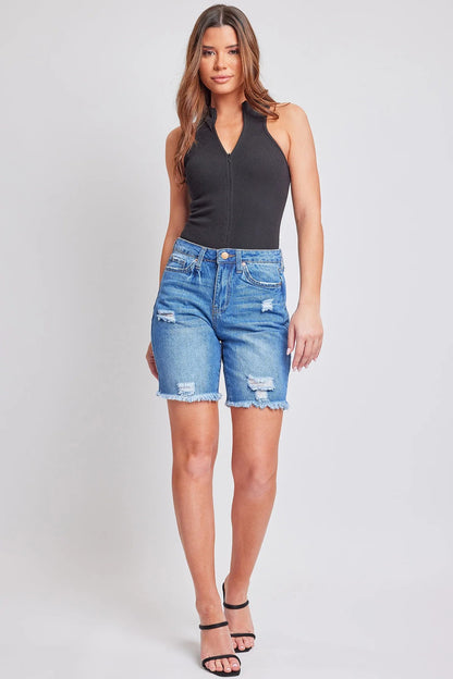 High-Rise Frayed Hem Shorts