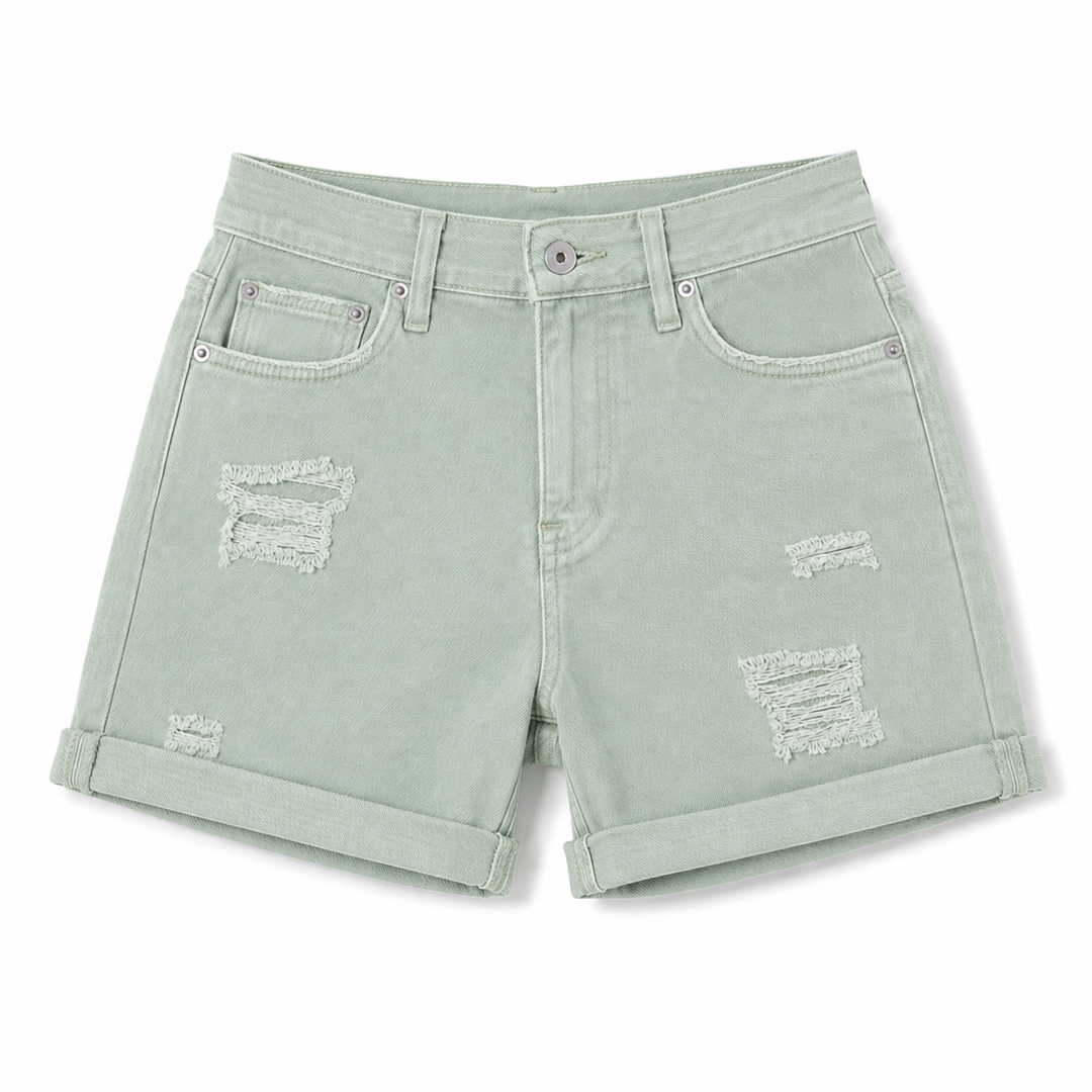 Sage Cuffed | Distressed Shorts