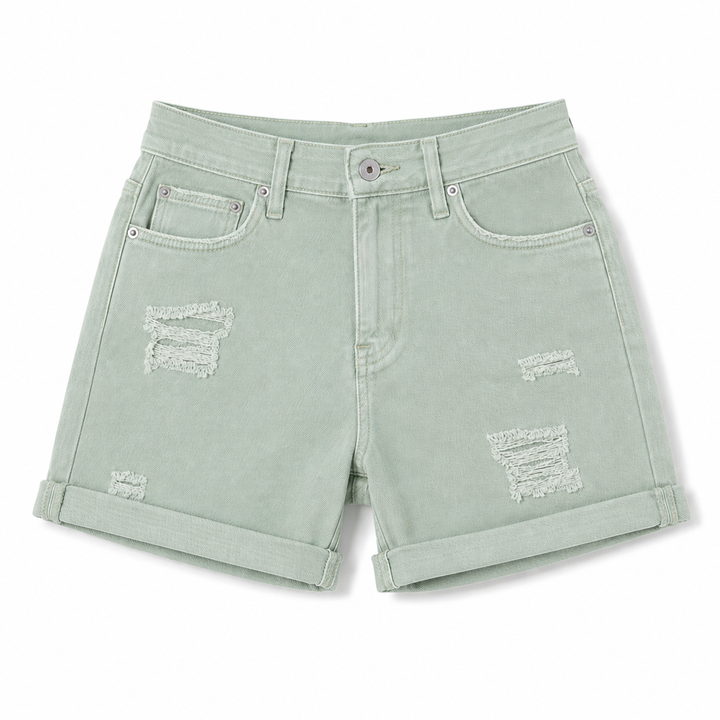 Sage Cuffed | Distressed Shorts