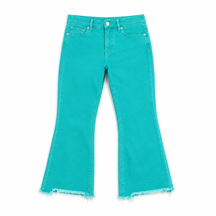 Turquoise jeans on a white background