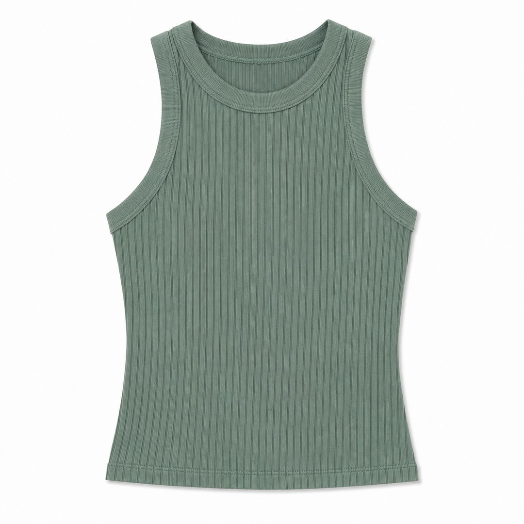 Ash Jade ribbed tank top on a white background