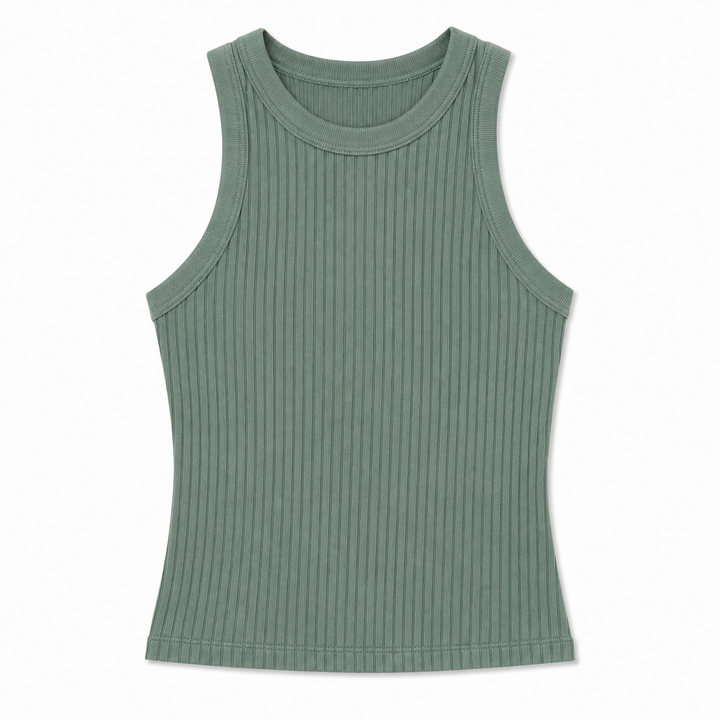 Ash Jade ribbed tank top on a white background