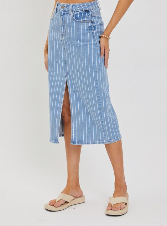 FINAL SALE|STRIPED DENIM SKIRT