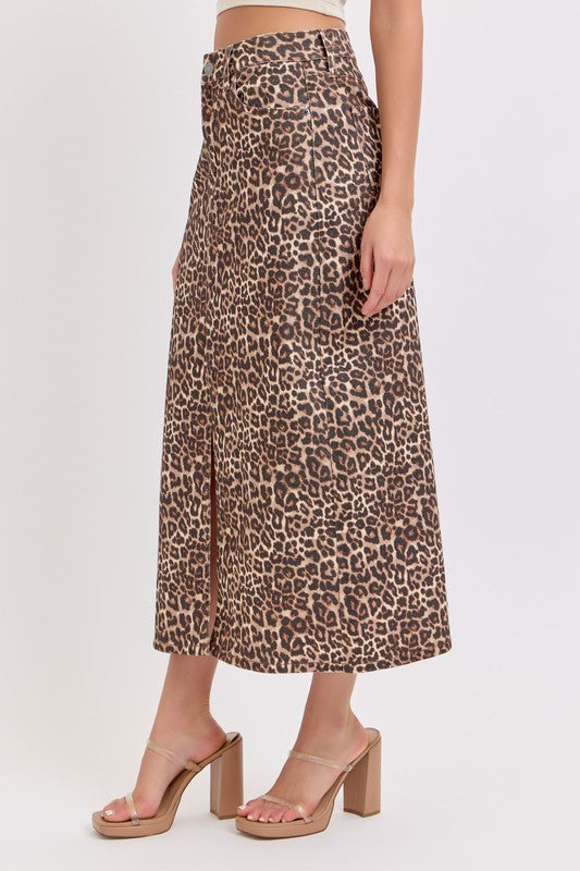 LEOPARD FRONT SPLIT SKIRT